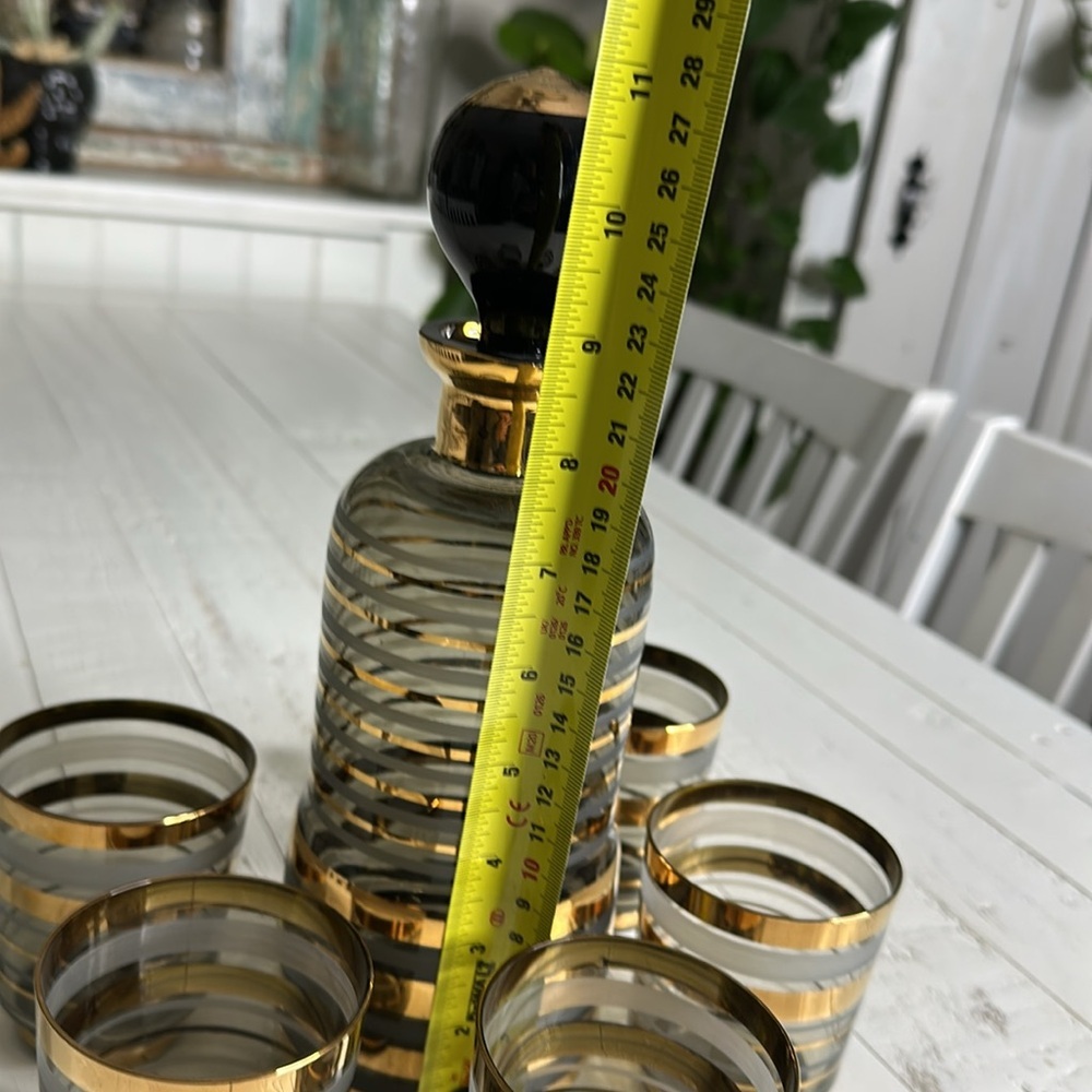 🎀Gold&Smoky gray Glassware Mid-century Modern Liquor Decanter5 Cordial Glasses - Picture 12 of 12